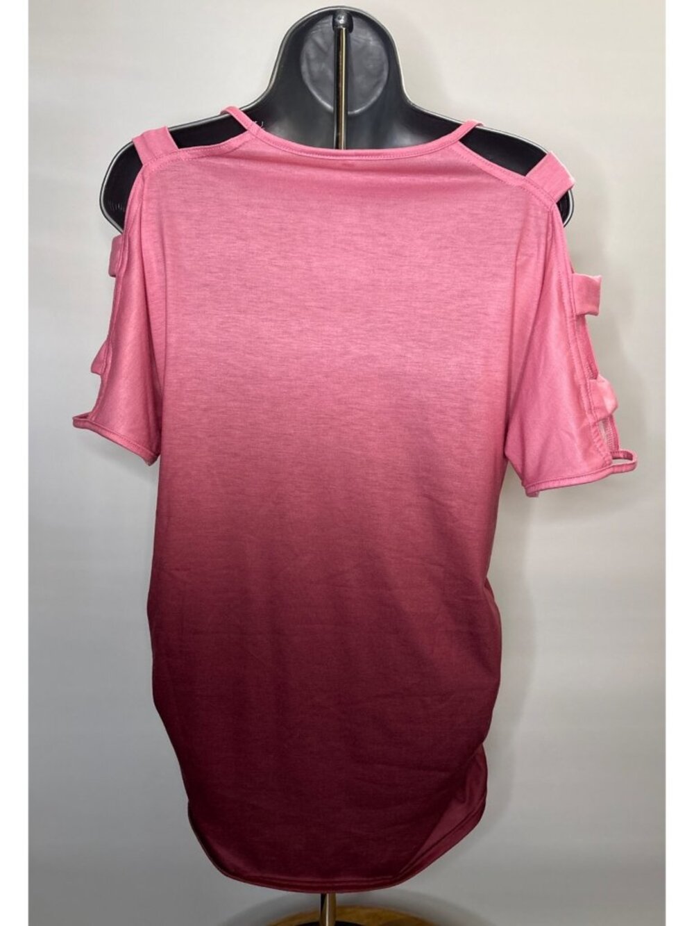 Women's V-Neck Pink Cutout Shoulder Shirt Ruched Side Seam Mauve Rose Tunic - Picture 6 of 16